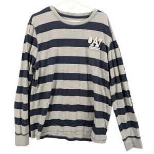 Aeropostale Shirt Mens 2XL or XXL Rugby Gray Blue Stripes 3D Logos Preppy Y2K